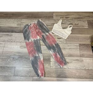 Vocal tie-dye diamond joggers and crop top sports bra size S